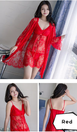 F&R Lace and Mesh Babydoll and Robe