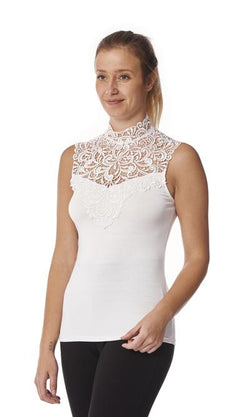 ARIANNE Teri Sleeveless high neck lace trimmed top