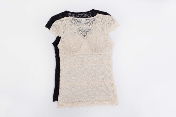 100%Silk short-sleeve Lace Camisole