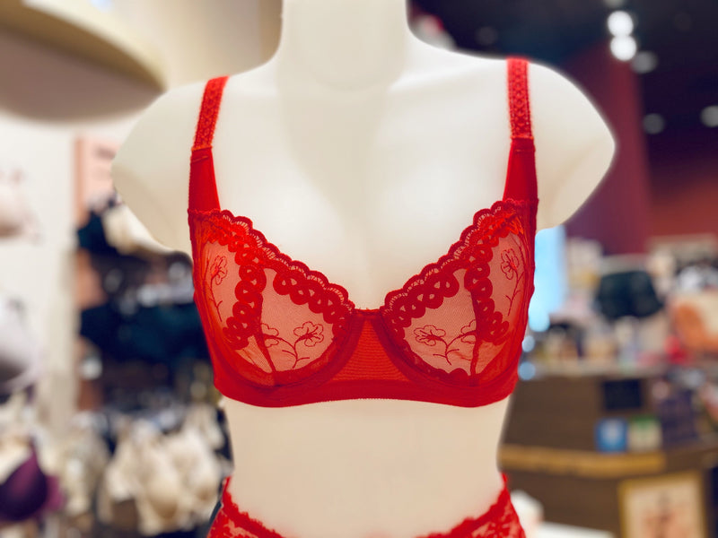 Yiselle Red Full Coverage Stretch Lace Bra
