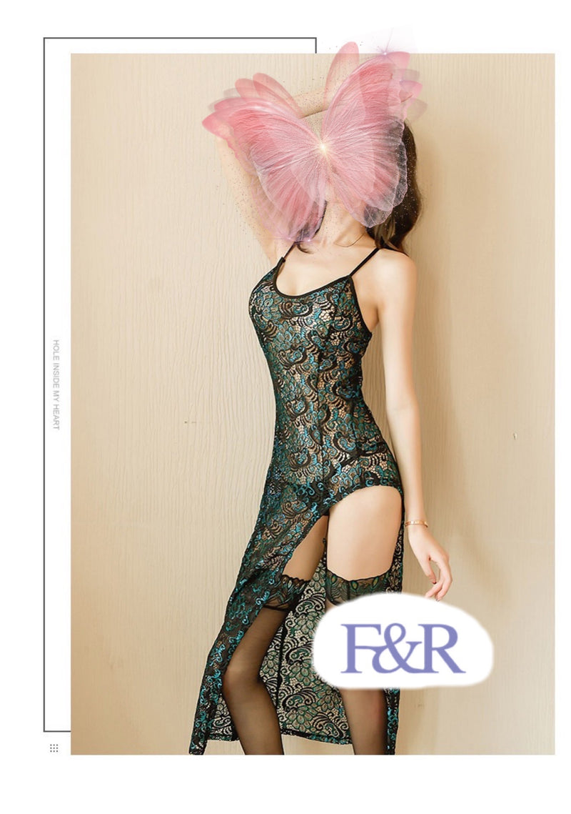 F&R 7936 Lingerie Embroidery Dress  Set (Holdups not included)